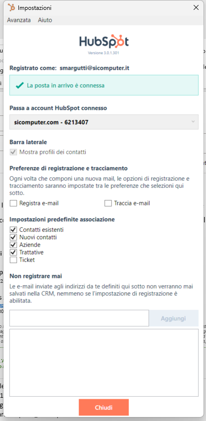 HubSpot - Add-in di Outlook - home conf