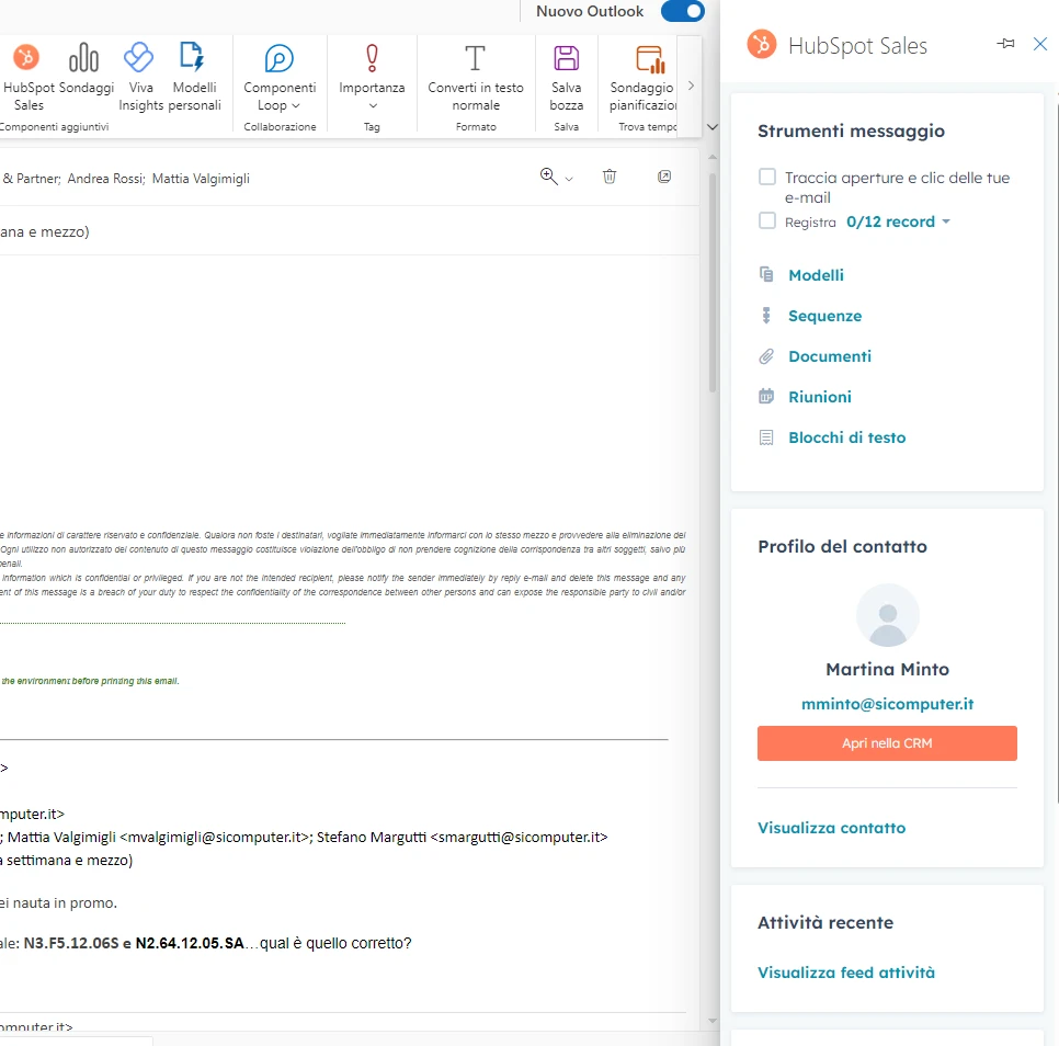 Hubspot Sales add-inn per Oulook